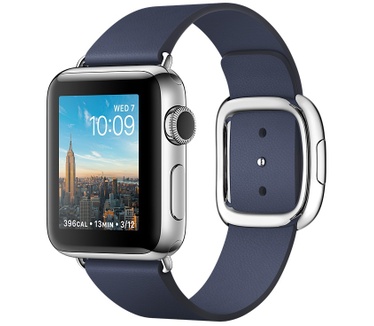 Apple Watch 2 (Leren bandje (S), moderne gesp, 38mm) Zilver (Blauw)