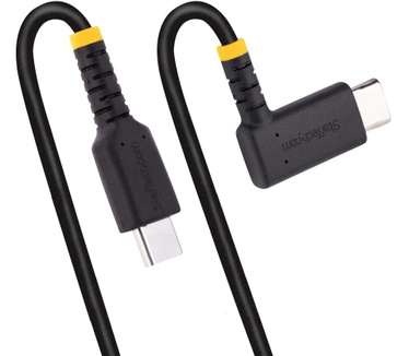 Startech.com 15cm USB-C Oplaadkabel, Haakse USB-C Kabel, 60W PD 3A, Robuuste Fast Charge USB-C Kabel, USB 2.0 Type-C, Korte USB Laadkabel met Aramide Vezel, Zwart