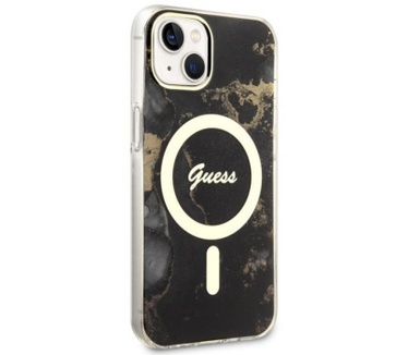 Guess Golden Marble MagSafe Back Case iPhone 14 Plus (6.7") Zwart Zwart