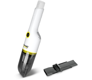 Kärcher Accu Handstofzuiger CVH 2-4, compacte en lichte kruimelzuiger voor snel gebruik, stofreservoir: 0,15 l, gewicht: 0,59 kg, incl. 2-in-1 spleetmondstuk voor kleine stofzuiger