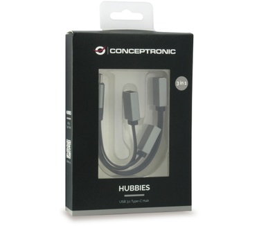 Conceptronic HUBBIES USB 3.1 Type-C to 1-Port USB 3.0 + 2-Port USB 2.0 Cable Hub, grey