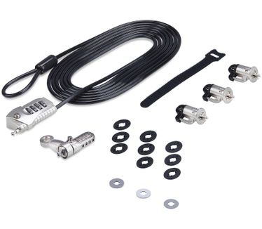 Startech.com Kabelslot Kit voor Laptop/Desktop & Randapparatuur, Anti-diefstal Beveiligingsslot, K-Slot, 3m Stalen Kabel, 3 Apparaten, Herinstelbare 4-cijfer combinatieslot
