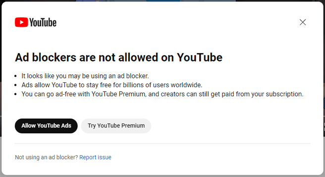 YouTube adblocker-waarschuwing