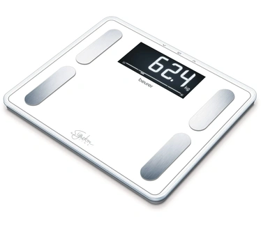 Beurer BF 410 white diagnoseweegschaal Signature Line, nauwkeurige analyse van het lichaam voor maximaal 10 personen, met extra groot geïnverteerd lcd-display, draagvermogen van maximaal 200 kg
