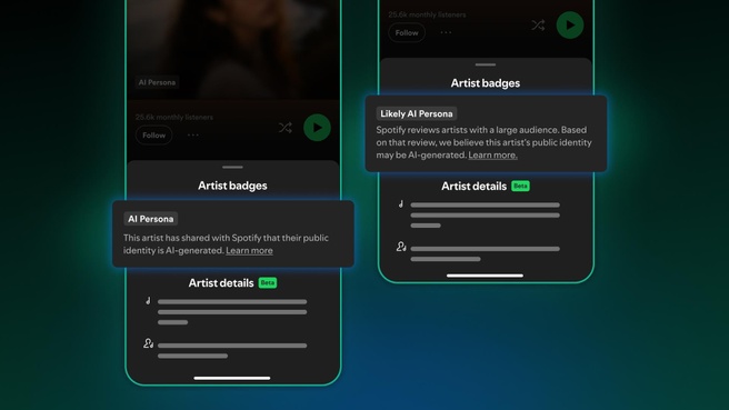 Labels voor AI-muzikanten: AI Personas Display. Beeld: Spotify