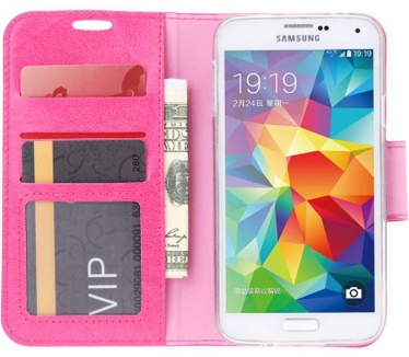 Luxe Lederen Bookcase hoesje voor de Samsung Galaxy S5 - Roze (Samsung Galaxy S5) Roze