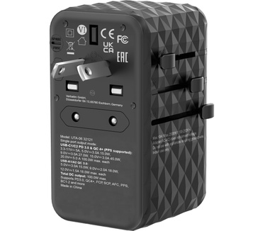 Verbatim GaN III universele reisadapter UTA-06 Met 2 x USB-C PD & QC 4+ & 2 x USB-A QC 3.0 poorten