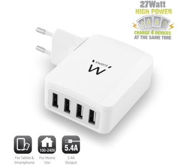 Ewent EW1304 4-Poorts Smart USB Lader 5.4A