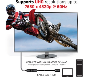 Club 3D Mini DisplayPort 1.4 to DisplayPort Extension Cable 8K60Hz DSC 1.2 HBR3 HDR Bidirectional F/M 1m