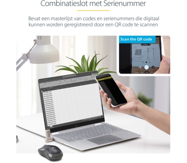 Startech.com 25-Pack Universeel Laptop Kabelslot 2m, Geserialiseerde Notebook Security Kabel, Compatibel met Noble Wedge®/Nano/K-Slot, Sleutelloos Combinatieslot