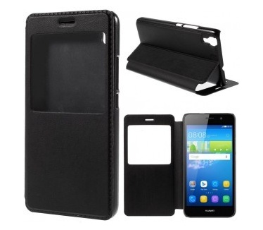 qMust Window Cover Huawei Y6 - hoes met zichtvenster - Zwart