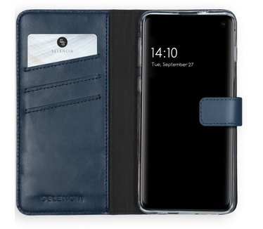 Selencia Echt Lederen Bookcase Samsung Galaxy S10 - Blauw