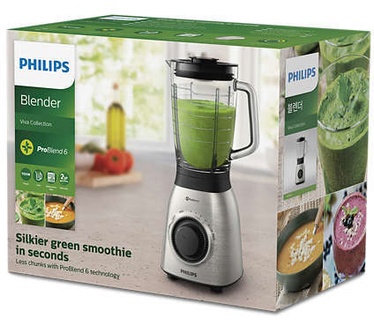 Philips Blender HR3555, Viva Collection. Inhoud bak/kan: 2 l, Kleur van het product: Zwart, Transparant. Bowl materiaal: Kunststof, Materiaal: Roestvrijstaal. Vermogen: 700 W, AC invoer voltage: 220-230 V