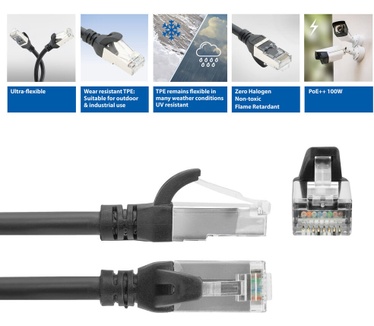 ACT Zwart 0,5 meter TPE S/FTP CAT6A ultra-flex patchkabel snagless met RJ45 connectoren