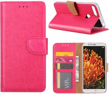 Luxe Lederen Bookcase hoesje voor de Huawei Y6 2018 - Roze (Huawei Y6 2018) Roze
