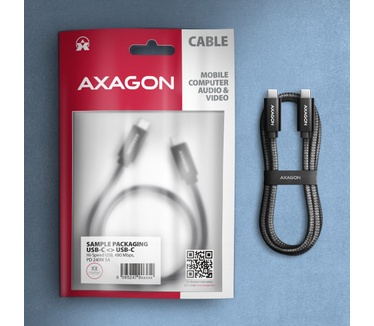 Axagon BUCM2-CM25AB Ladekabel USB-C zu USB-C 2.0, 2,5 m, PD 240 W 5 A, ALU - Schwarz - 2,5 Meter langes USB-C zu USB-C Kabel