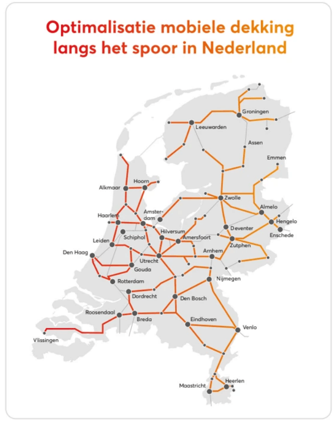 De 69 routes waar Vodafone de mobiele dekking wil verbeteren.