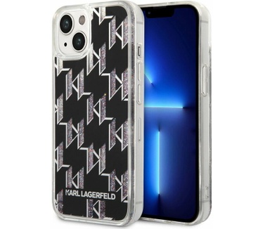 Karl Lagerfeld Liquid Glitter Monogram - iPhone 14 (6.1") - Zwart Zwart