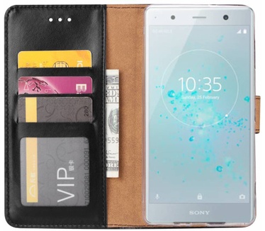 Luxe Lederen Bookcase hoesje voor de Sony Xperia XZ2 Premium - Zwart (Sony Xperia XZ2 Premium) Zwart