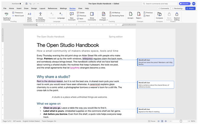 WordCraft, reviewfunctionaliteit. Bron: ArtCraft