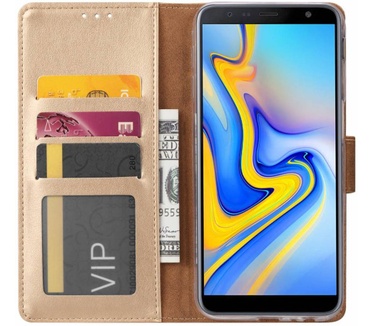 Luxe Lederen Bookcase hoesje voor de Samsung Galaxy J6 Plus 2018 - Goud (Samsung Galaxy J6 Plus 2018) Goud