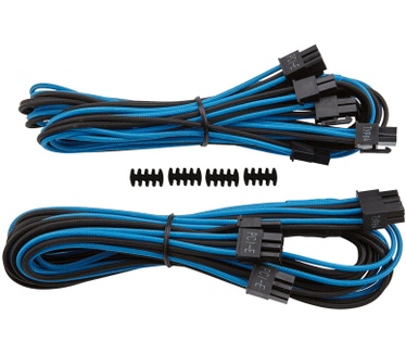Corsair Premium Individually Sleeved PCIe Cables with Dual Connectors, Type 4 (Generation 3) - Blauw/Zwart Blauw, Zwart