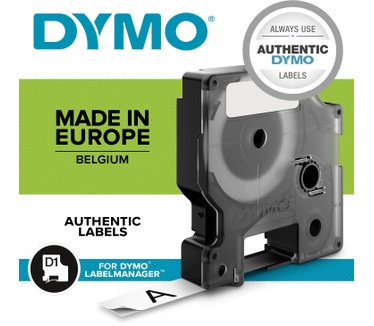 Dymo D1 -Standard Labels - Black on White - 12mm x 7m