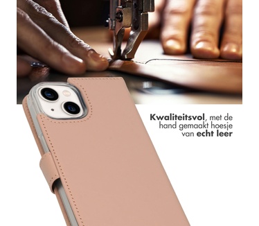 Selencia Echt Lederen Bookcase iPhone 14 - Dusty Pink