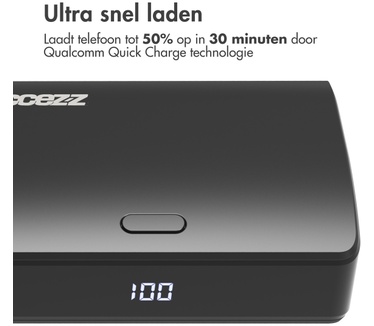 Accezz Omega Series - Powerbank - 10.000 mAh - USB-A & USB-C - Power Delivery - 35 Watt - Zwart