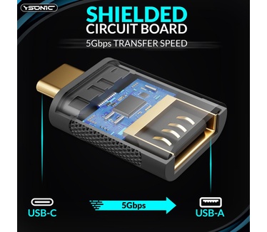 Ysonic YSONIC Luxe USB C naar USB A Adapter Zwart