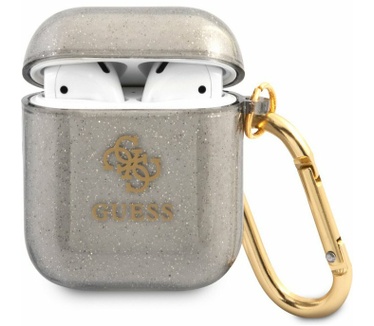 Guess 4G TPU Glitter Case voor Apple Airpods 1 & 2 - Zwart