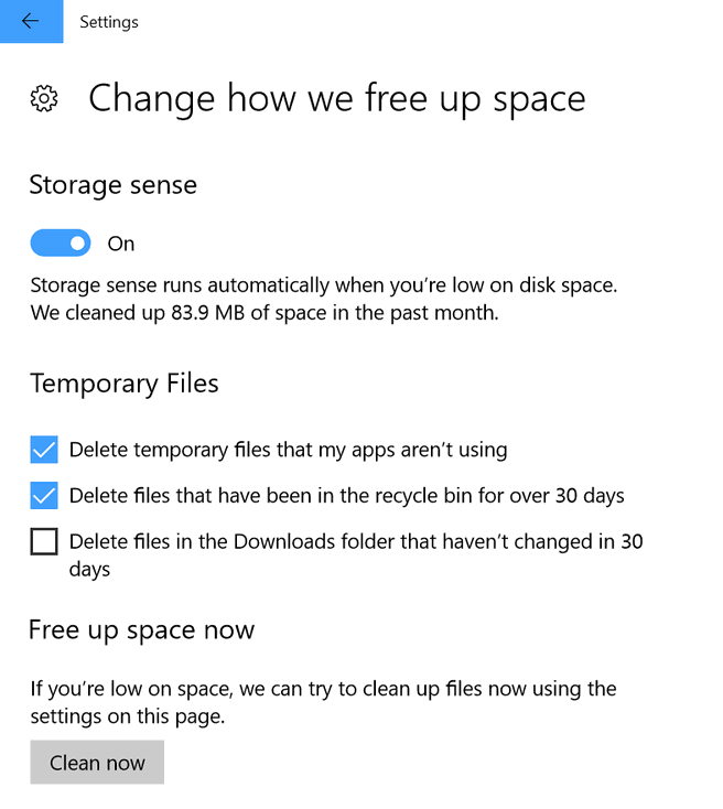 Windows 10 Fall Creators Update Storage Sense