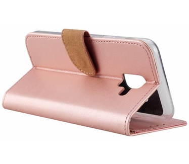 Luxe Lederen Bookcase hoesje voor de Samsung Galaxy A6 2018 - Metallic Roze (Samsung Galaxy A6 2018) Rosé Goud