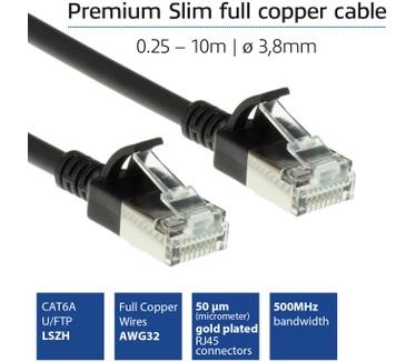 ACT DC7951 CAT6A U/FTP Slimline Patchkabel 1.5M Zwart