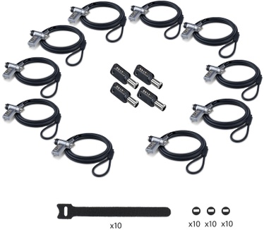 Startech.com 10-Pack 3-in-1 Dual-Access Laptop Kabelslot, 2m Beveiligingskabel met Gedeelde Sleutel en Combinatieslot, Noble Wedge&reg;/Nano/K-Slot, Anti-Diefstal, TAA