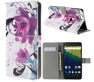 qMust Huawei Nexus 6P Wallet Case - hoesje met stand - Lotus Flower
