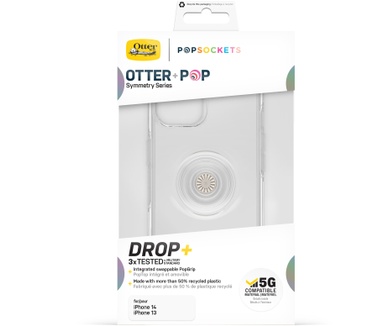 Otterbox OtterBox Otter+Pop-hoesje voor iPhone 14/iPhone 13, schokbestendig, valbestendig, beschermhoes met PopSockets PopGrip, 3x getest volgens militaire standaard, transparant