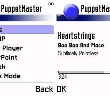 PuppetMaster - Main Menu and various iTunes screens on a Nokia 3650