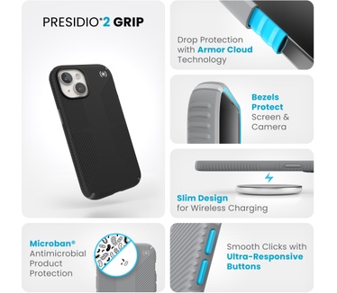 Speck Presidio2 Grip Apple iPhone 15 Black - with Microban