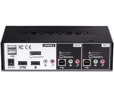 Trendnet TK-241DP DisplayPort KVM Switch 2 poorten, DisplayPort 1.2 KVM, aansluiting en besturing twee computers, ondersteunt 4K UHD-resolutie, 3840 x 2160 bij 60 Hz, USB 2.0 Hub 2 poorten