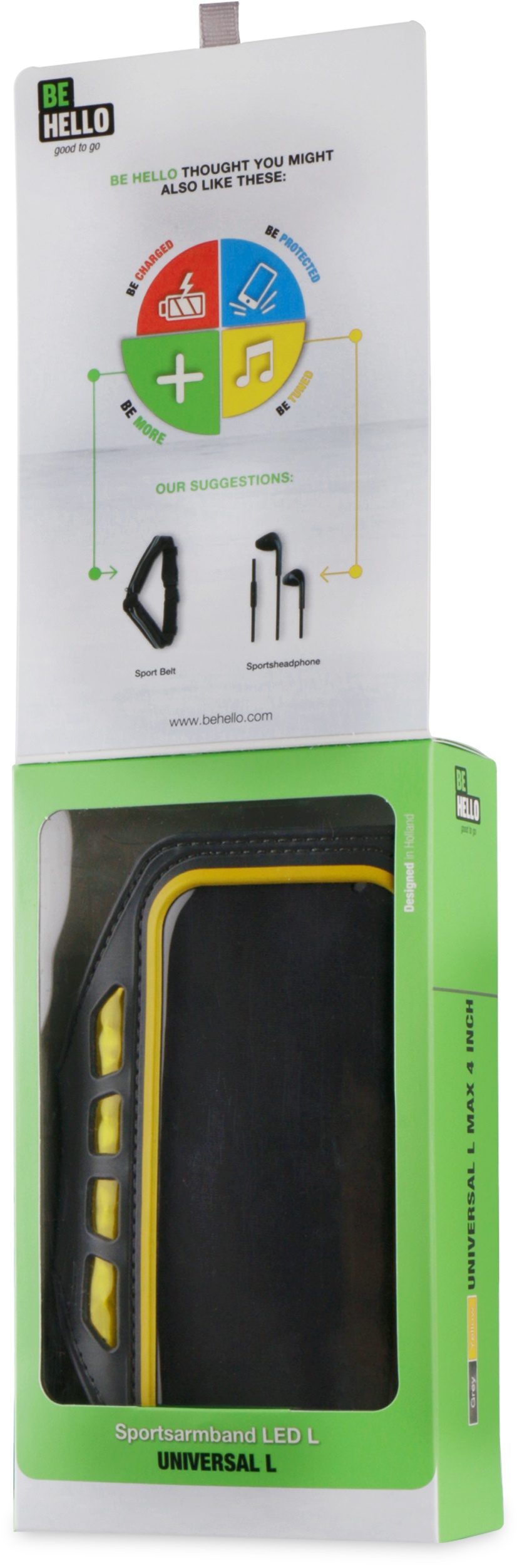 BeHello Universal Sportsarmband LED L Grey/Yellow Geel Kenmerken