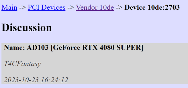 Nvidia GeForce RTX 4080 Super PCI ID Repository