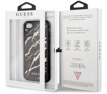 Guess Marble Glitter Hard Case Apple iPhone 7/8/SE (2020) - Zwart  Zwart