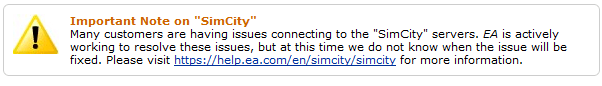 SimCity waarschuwing