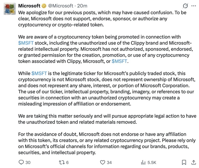 Inmiddels verwijderd bericht van Microsoft over de hack.