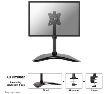 Neomounts by Newstar Tilt/Turn/Rotate Desk Mount (stand, clamp & grommet) for 10-30" Monitor Screen, Height Adjustable - Black