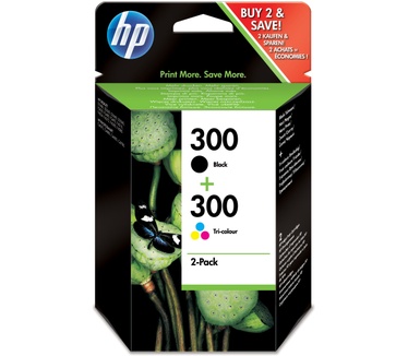 HP 300 originele zwarte/drie-kleuren inktcartridges, 2-pack