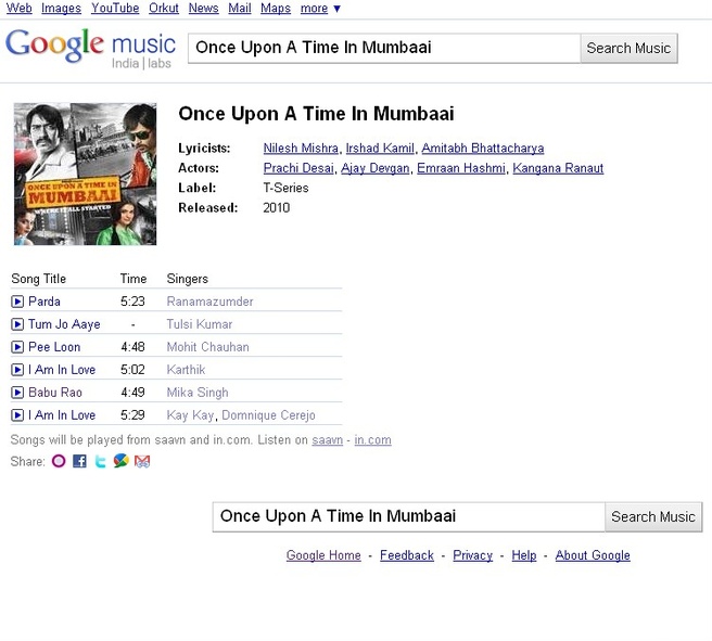 Google India muziekzoekdienst