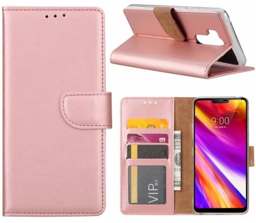 Luxe Lederen Bookcase hoesje voor de LG G7 ThinQ - Metallic Roze (LG G7 ThinQ) Rosé Goud