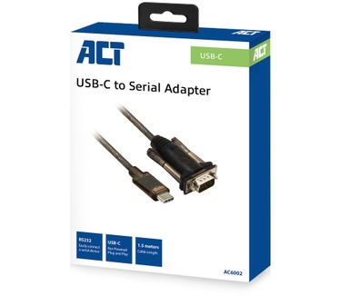 ACT AC6002 USB-C to Serial Adapter Transparant, Zwart